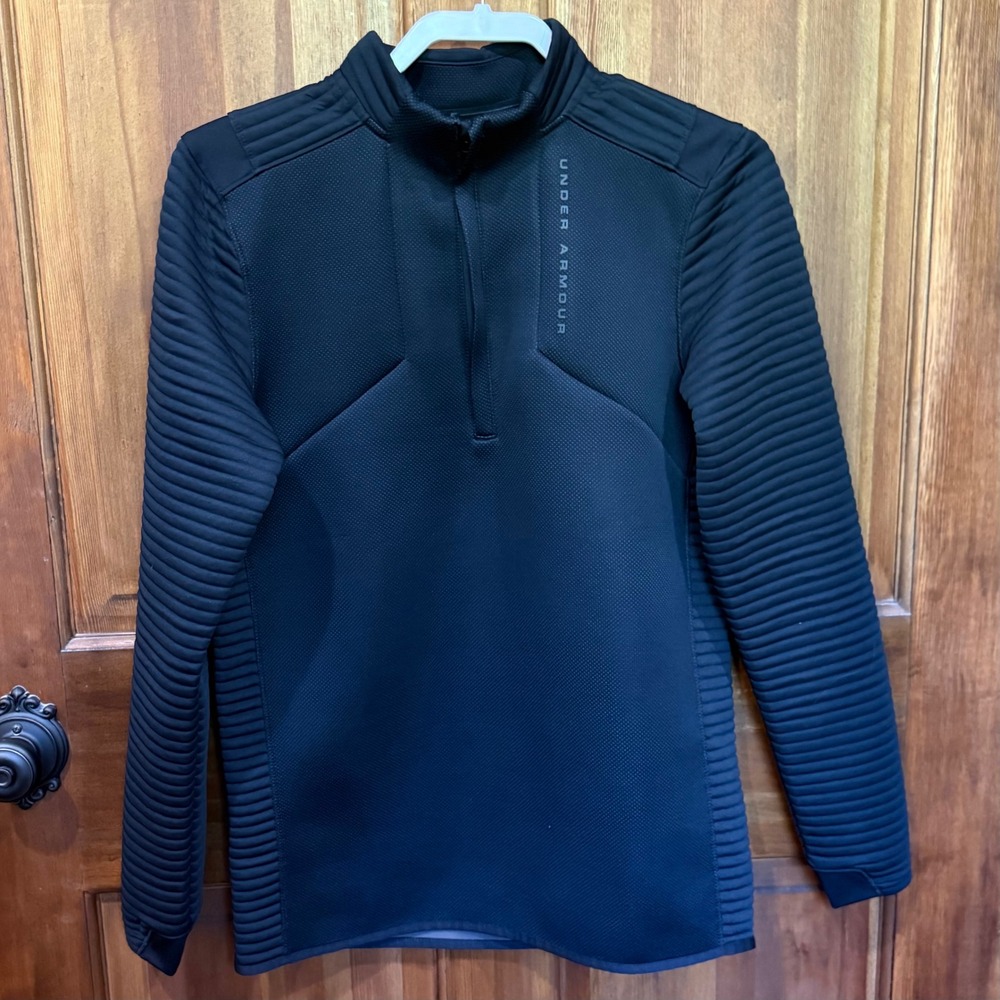 Under Armour Mens ColdGear Golf 1/4 Zip‎ Pullover Black Ribbed Textured Small